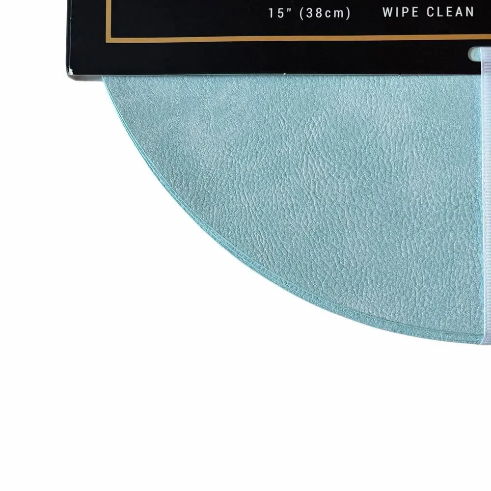 4pc Curated Casa Faux Leather Reversible Placemats 15in Blue & Cream Pebbled